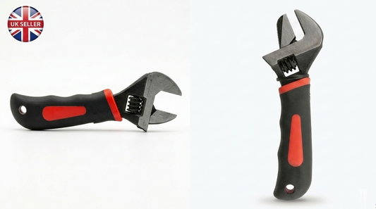6/8 Inch Stubby Adjustable Wrench – 150mm, Soft Grip Handle, Serrated Jaws, Compact Short Body