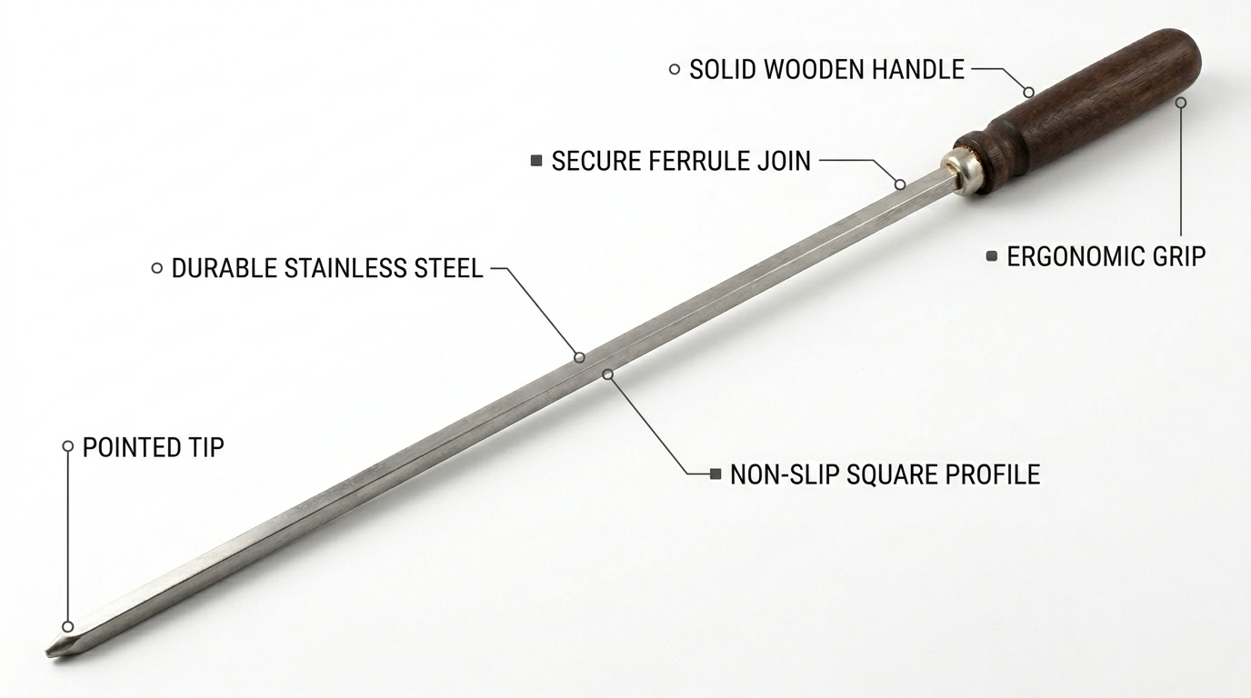 BBQ Skewers Wooden Handle | Flat Stainless Blade | Anti-Spin | Reusable | 5mm or 8mm Width