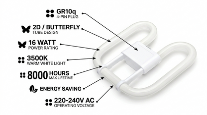 2D Fluorescent Light Bulb 16W 2-Pin GR8 3500K – Energy Saving Butterfly Tube Lamp for Home & Commercial Use