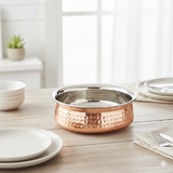 13cm Copper & Stainless Steel Handi Balti Dish – Hammered Exterior, Polished Interior, Ideal for Serving Curries & Dals