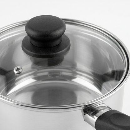 Complete Stainless Steel Saucepan Set – 6 Piece Kitchen Cookware with Glass Lids | 14cm, 16cm & 18cm | Mirror Polish Finish