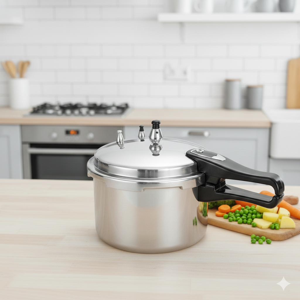 3L Heavy Duty Aluminium Pressure Cooker – Induction Base, Dual Bakelite Handles, Quick Release & Safety Valve for Fast, Safe Cooking