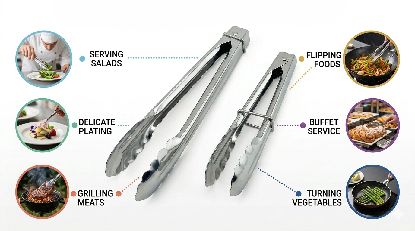 2 Piece Stainless Steel Food Tongs Set 7 and 9 Inch – Scalloped Grip Kitchen Serving Tongs Salad BBQ Cooking Buffet Tongs