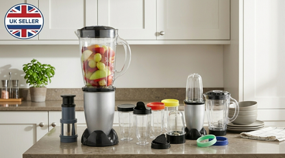 17 Piece Multi Blender Set – Chops, Blends, Grinds, Juices – Large Jug, Personal Cups, Grinding Attachment Included