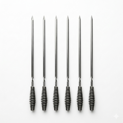 6 Piece Long Flat Blade BBQ Skewers with Spring Coil Handle – Heavy Duty Stainless Steel Kebab Skewers for Kofta, Shish, Meat & Vegetables, Outdoor Barbecue, Charcoal Grill & Camping