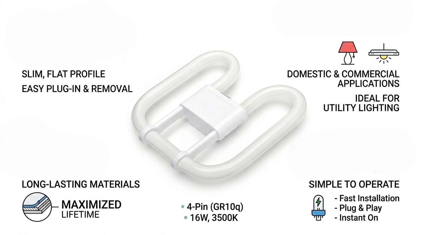 2D Fluorescent Light Bulb 16W 2-Pin GR8 3500K – Energy Saving Butterfly Tube Lamp for Home & Commercial Use