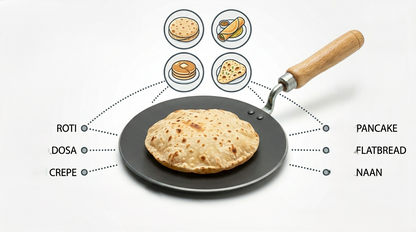 10 inch Non-Stick Iron Tawa Griddle Pan with Wooden Handle – Flat Round Chapati & Roti Tawa for Gas & Open Flame Cooking
