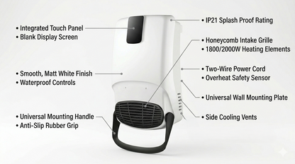 2000W Bathroom Heater with Remote Control & 24 Hour Timer – Wall Mount 3 Heat Settings Fan Heater with Towel Rack