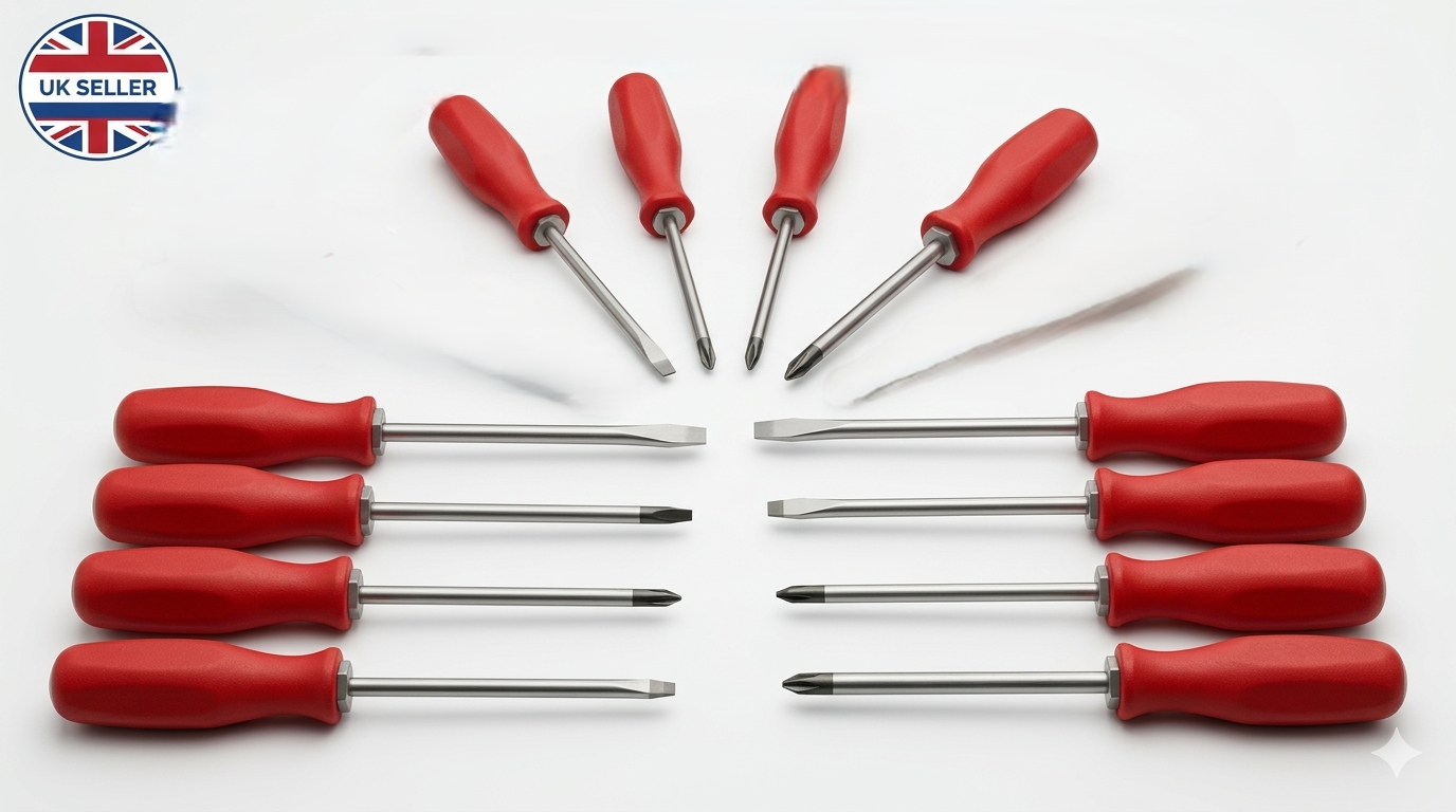 12 Piece Engineers Screwdriver Set – CR-V Hardened Steel, Magnetic Tips, Hex Bolster, Satin Finish, Carry Case
