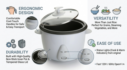 Automatic Rice Cooker | Keep Warm | Non-Stick Bowl | Glass Lid | Cup & Spatula | 2.5L or 2.8L