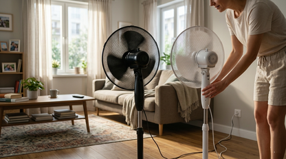 16 Inch Oscillating Stand Fan with Round Base | 3 Speed Silent Pedestal Fan | White & Black | 40cm UK Plug