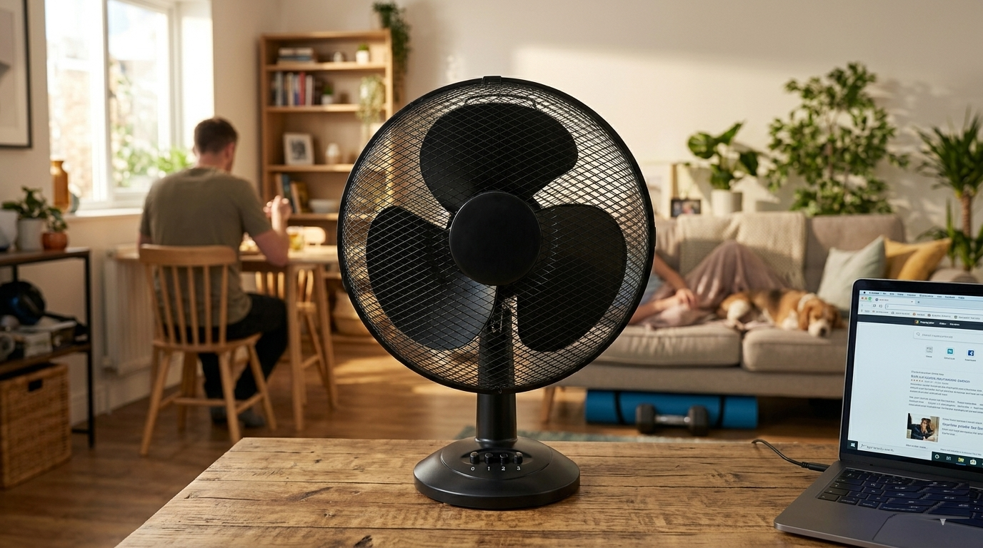 12 Inch Oscillating Desk Fan | 3 Speed Settings | Silent Motor | Mesh Grill | Black or White
