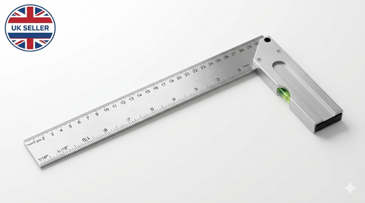 12" Aluminium Carpenter's Square with Spirit Level — 300mm Metric & Imperial Two-Sided Graduated Blade