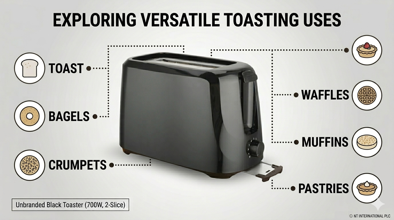 700W 2 Slice Toaster with 6 Browning Settings and Removable Crumb Tray – Compact Design – White or Black