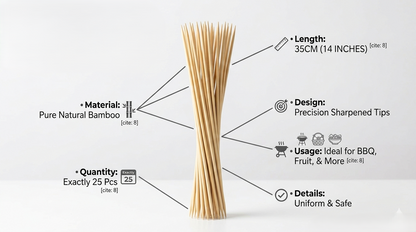 25/50 Pack Bamboo Skewers 35cm 14 Inch – Long Wooden BBQ Skewers for Kebab Grill Fruit Chocolate Fountain Salad Display