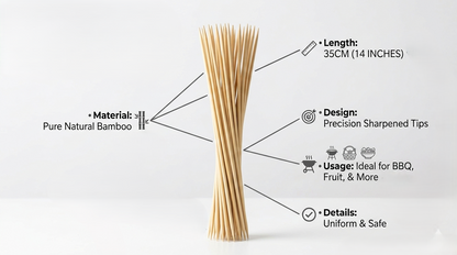 50 Pack Bamboo Skewers 35cm 14 Inch – Long Wooden BBQ Skewers for Kebab Grill Fruit Chocolate Fountain Salad Display