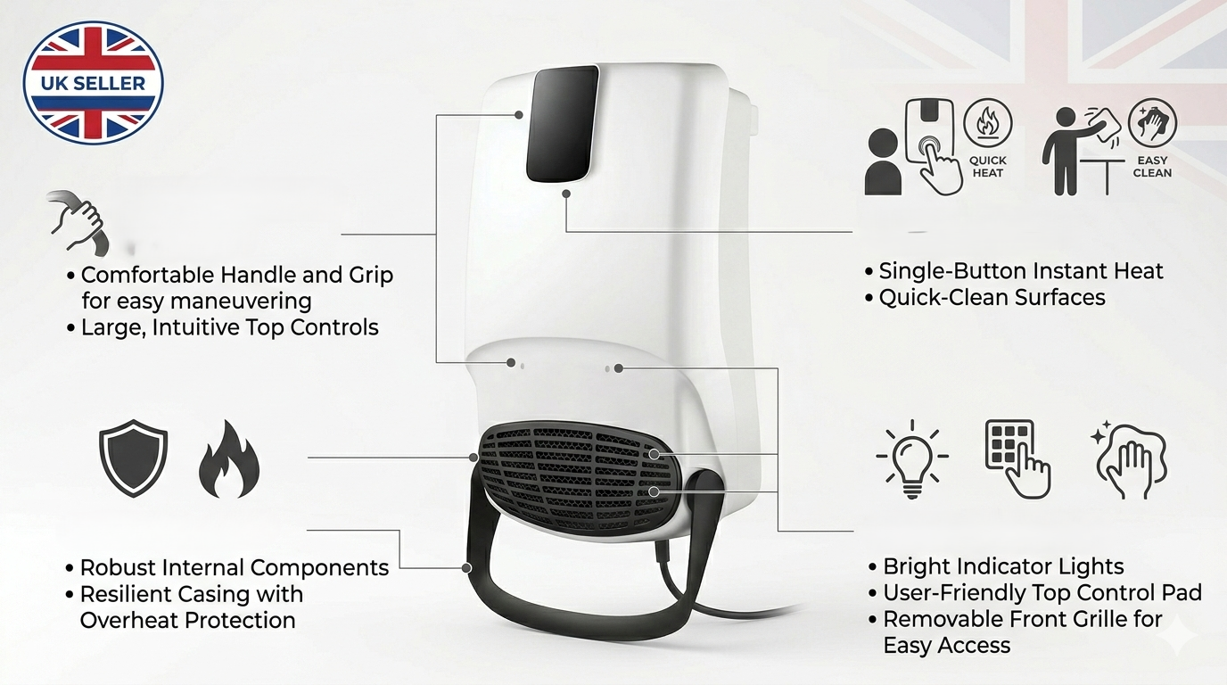 2000W Bathroom Heater with Remote Control & 24 Hour Timer – Wall Mount 3 Heat Settings Fan Heater with Towel Rack