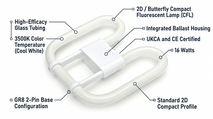 2D Fluorescent Light Bulb 16W 2-Pin GR8 3500K – Energy Saving Butterfly Tube Lamp for Home & Commercial Use