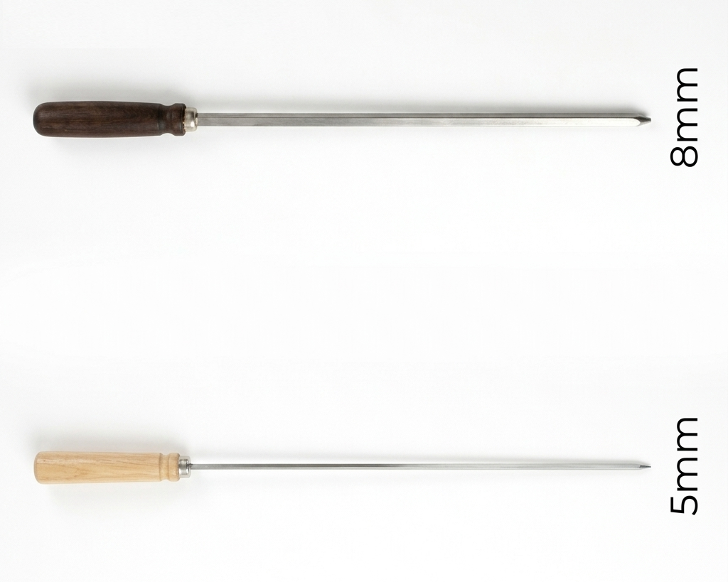 BBQ Skewers Wooden Handle | Flat Stainless Blade | Anti-Spin | Reusable | 5mm or 8mm Width