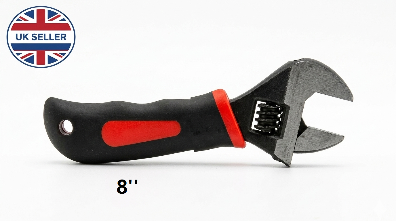 6/8 Inch Stubby Adjustable Wrench – 150mm, Soft Grip Handle, Serrated Jaws, Compact Short Body