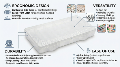 Clear Plastic Organiser Box with Removable Dividers – Adjustable Compartments, Snap Lid, Two Sizes
