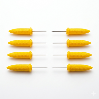 6 Piece Stainless Steel Corn on the Cob Skewer Holders – Yellow Corn Shaped BBQ Corn Forks
