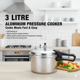 3L Heavy Duty Aluminium Pressure Cooker – Induction Base, Dual Bakelite Handles, Quick Release & Safety Valve for Fast, Safe Cooking