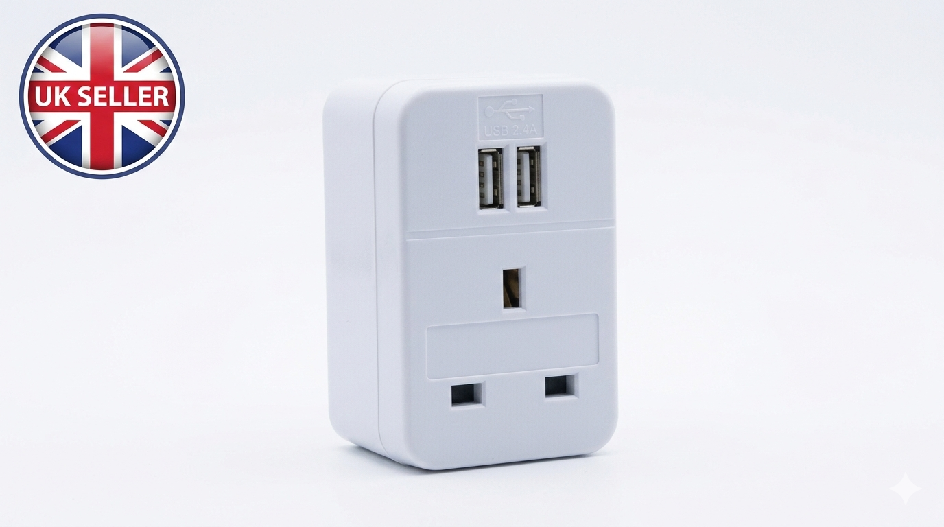 UK to EU and US Travel Plug Adaptor with 2 USB Ports – European American Holiday Adaptor 240V Dual USB Charging Socket