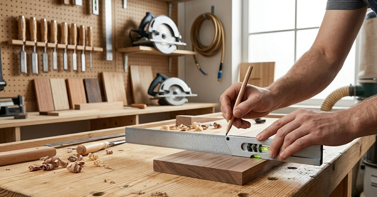 12" Aluminium Carpenter's Square with Spirit Level — 300mm Metric & Imperial Two-Sided Graduated Blade