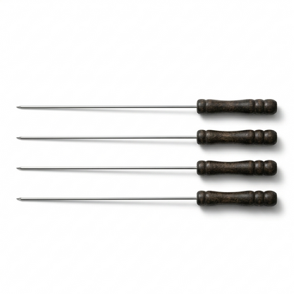 4PC or 6 PC BBQ Skewer Set with Wooden Handles – Stainless Steel Barbecue Skewers