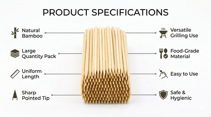 50 Pack Bamboo Skewers 35cm 14 Inch – Long Wooden BBQ Skewers for Kebab Grill Fruit Chocolate Fountain Salad Display