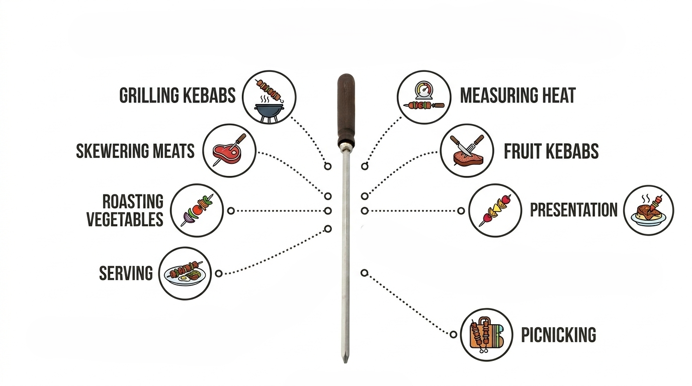 BBQ Skewers Wooden Handle | Flat Stainless Blade | Anti-Spin | Reusable | 5mm or 8mm Width