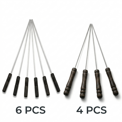 4PC or 6 PC BBQ Skewer Set with Wooden Handles – Stainless Steel Barbecue Skewers