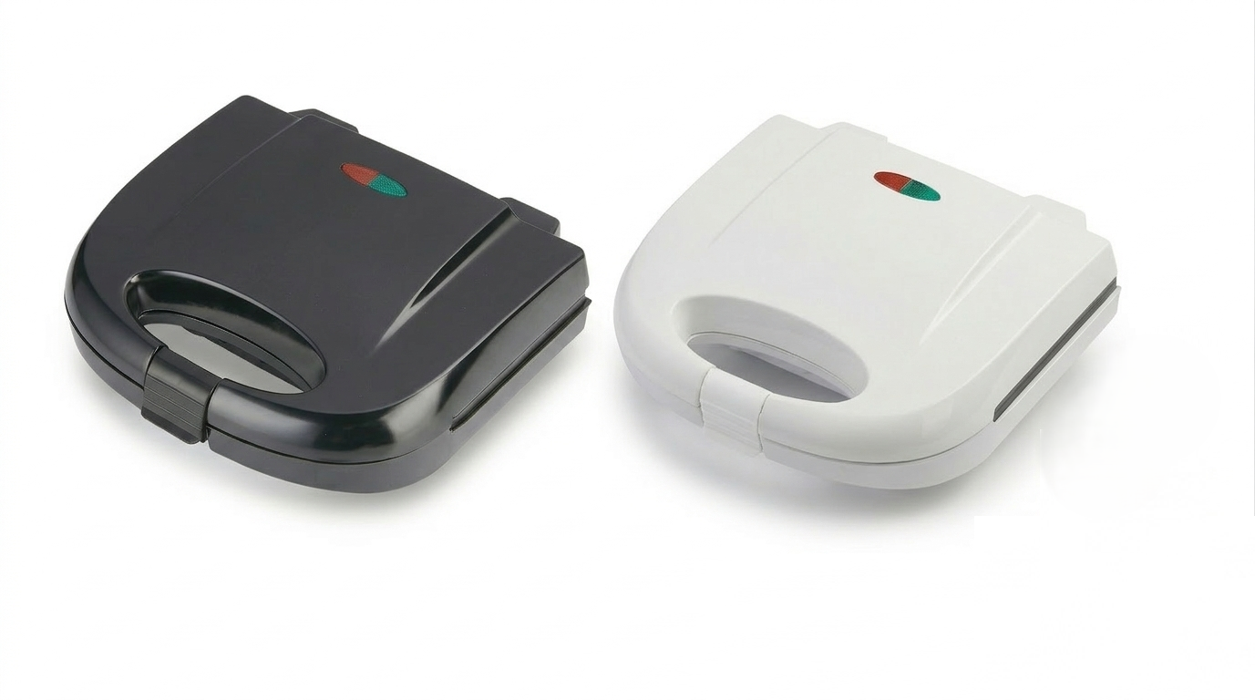 750W Sandwich Maker | Non-Stick Plates | Dual Indicator Lights | Lid Clamp | White or Black