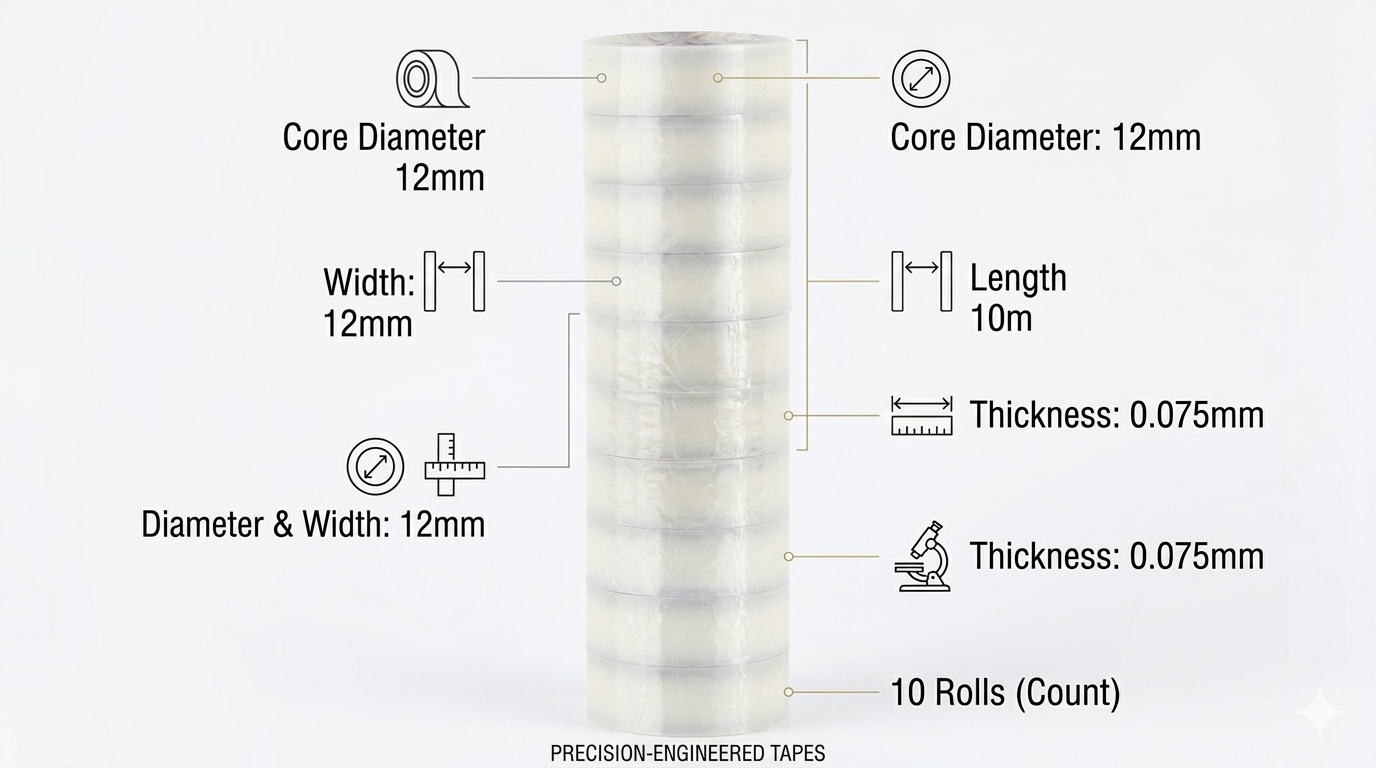 10-Pack PTFE Thread Seal Tape — 12mm x 10m Plumber's Tape for Water, Air & Gas Line Joints