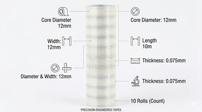 10-Pack PTFE Thread Seal Tape — 12mm x 10m Plumber's Tape for Water, Air & Gas Line Joints