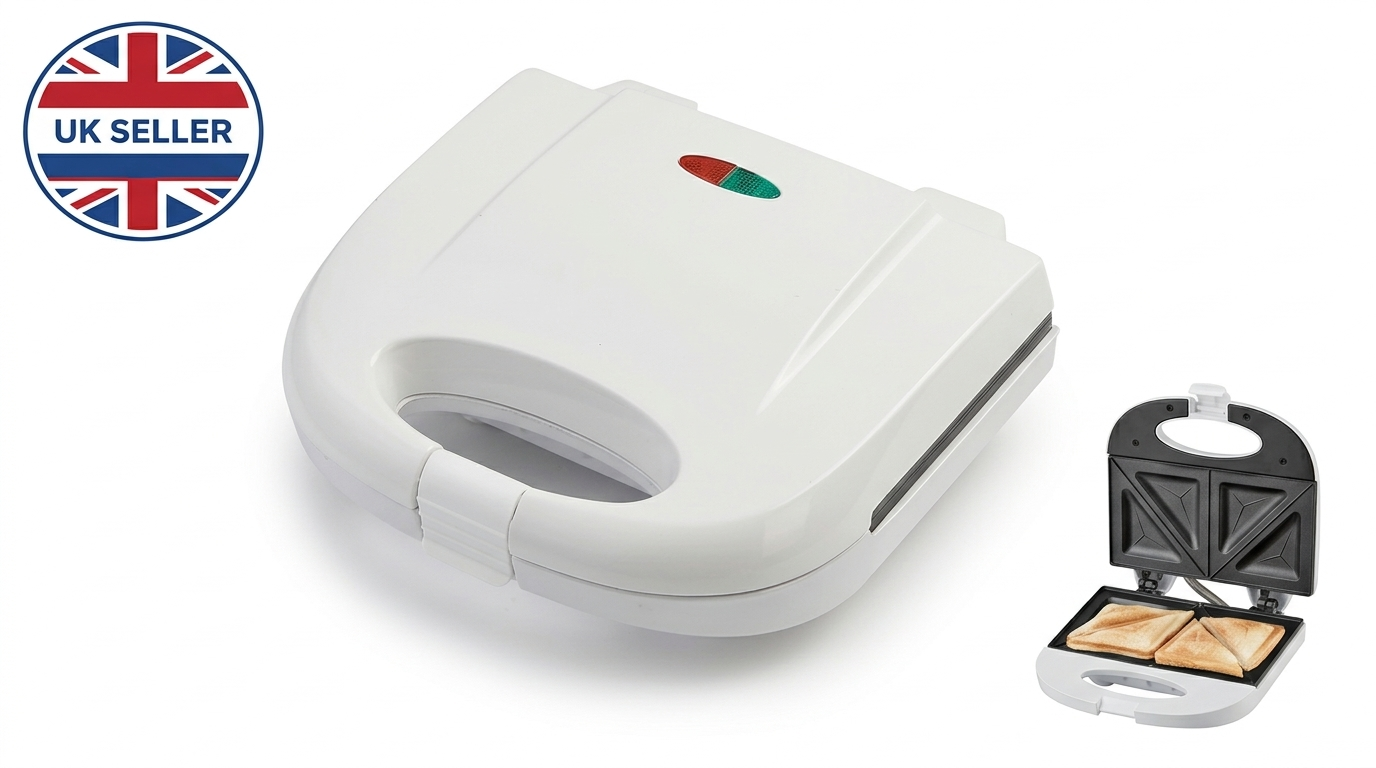 750W Sandwich Maker | Non-Stick Plates | Dual Indicator Lights | Lid Clamp | White or Black
