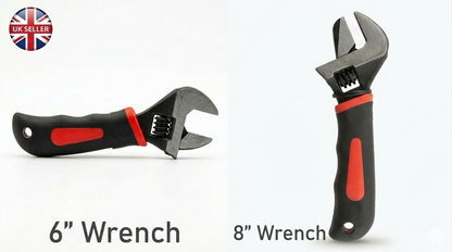 6/8 Inch Stubby Adjustable Wrench – 150mm, Soft Grip Handle, Serrated Jaws, Compact Short Body