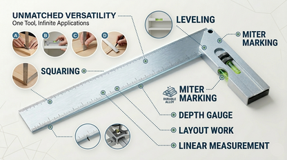 12" Aluminium Carpenter's Square with Spirit Level — 300mm Metric & Imperial Two-Sided Graduated Blade