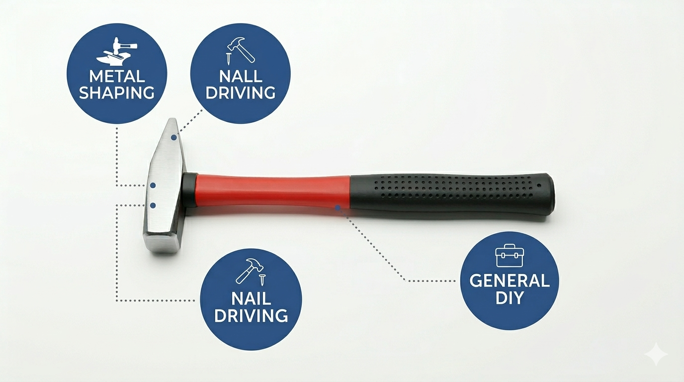 300g Machinist Hammer Fiberglass Handle | Cross Peen | Forged Steel | Workshop & Trade Use