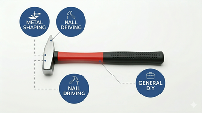 300g Machinist Hammer Fiberglass Handle | Cross Peen | Forged Steel | Workshop & Trade Use