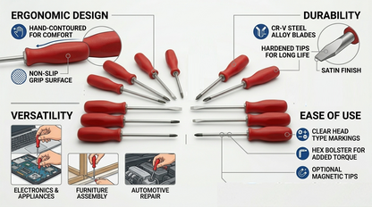12 Piece Engineers Screwdriver Set – CR-V Hardened Steel, Magnetic Tips, Hex Bolster, Satin Finish, Carry Case