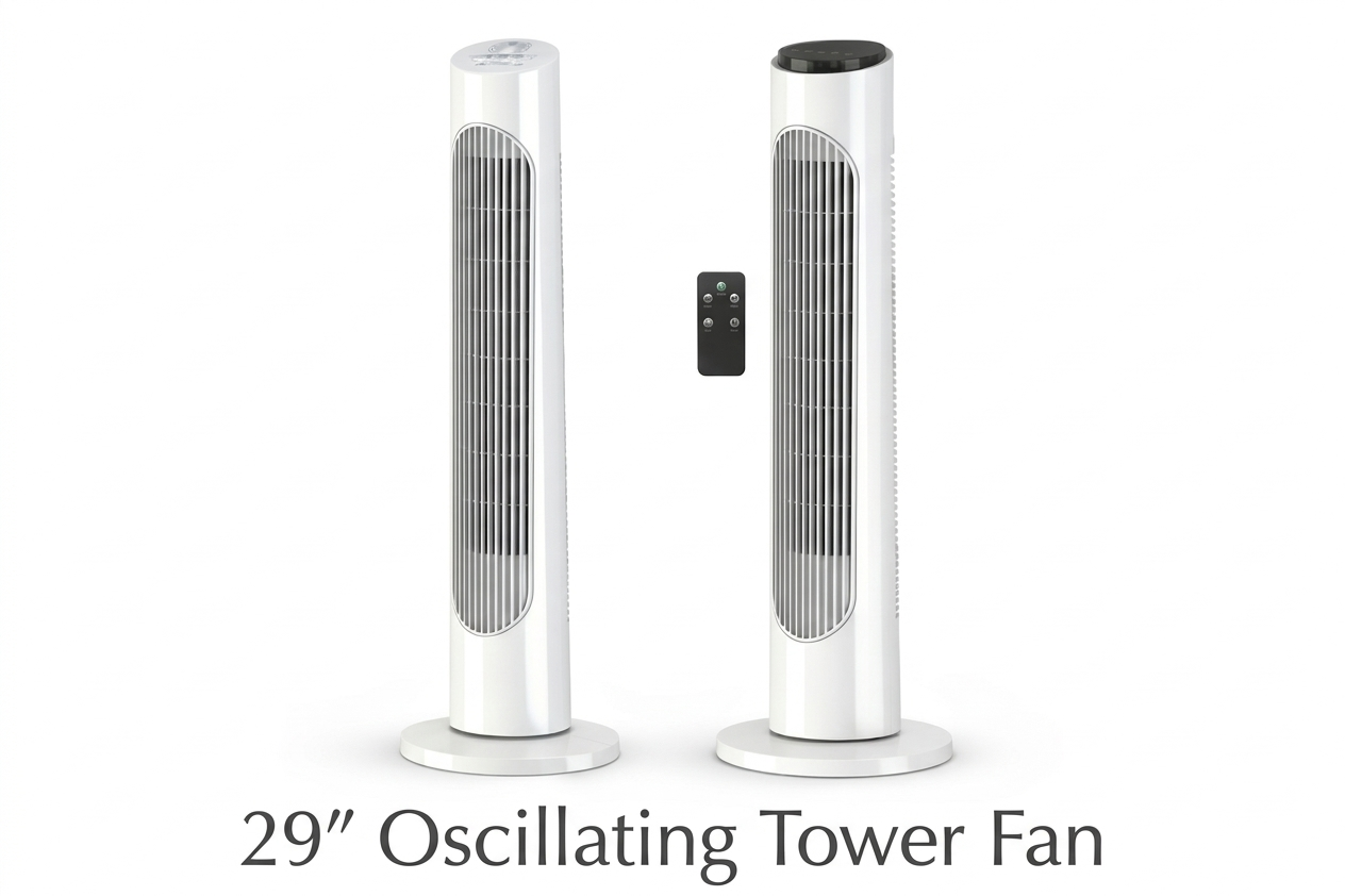 29 Inch Oscillating Tower Fan with Timer | 3 Speed Silent Tower Fan | With or Without Remote | 74cm UK