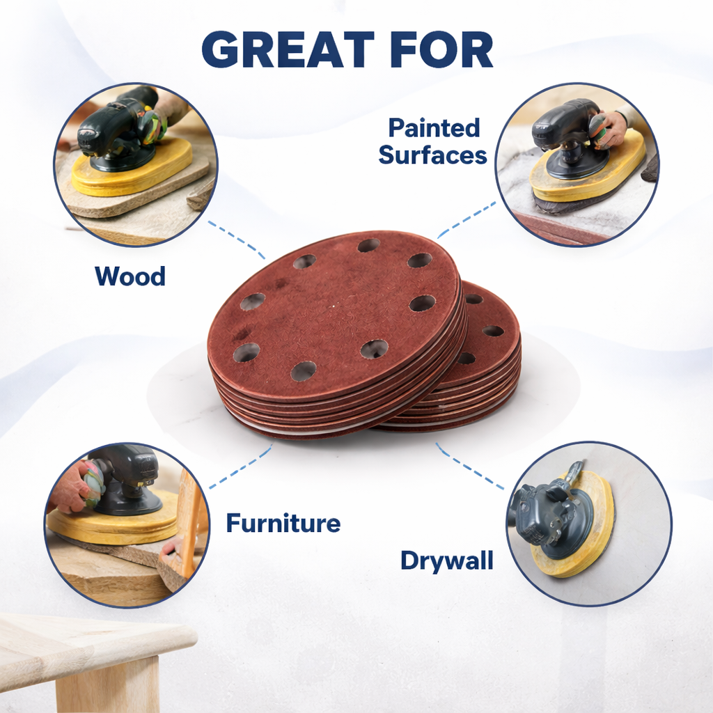 10-Piece 115mm Circular Sanding Disc Set — Hook & Loop Fastening | 8 Pre-Punched Holes | Available in P80 & P240 Grit for Wood & Painted Surfaces