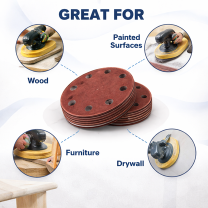 10-Piece 115mm Circular Sanding Disc Set — Hook & Loop Fastening | 8 Pre-Punched Holes | Available in P80 & P240 Grit for Wood & Painted Surfaces