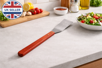 Stainless Steel BBQ Turner Spatula | Long Wooden Handle Grilling Flipper