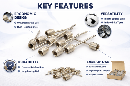 10-Piece Metal Pump Needle Set — Inflation Needles for Sports Balls, Inflatables & Air Pumps