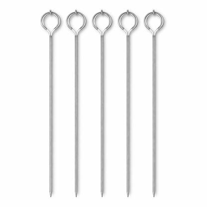 6 Piece Stainless Steel BBQ Skewers – 9 Inch Metal Kebab Skewers with Loop Handle, Reusable Flat Grilling Skewers for Meat, Chicken, Vegetables & Seafood, Outdoor Barbecue & Camping