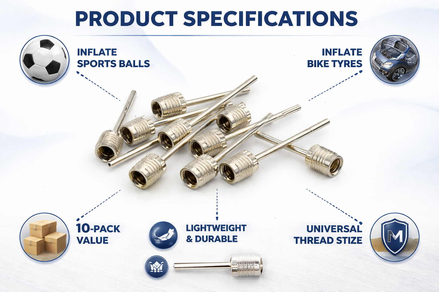 10-Piece Metal Pump Needle Set — Inflation Needles for Sports Balls, Inflatables & Air Pumps