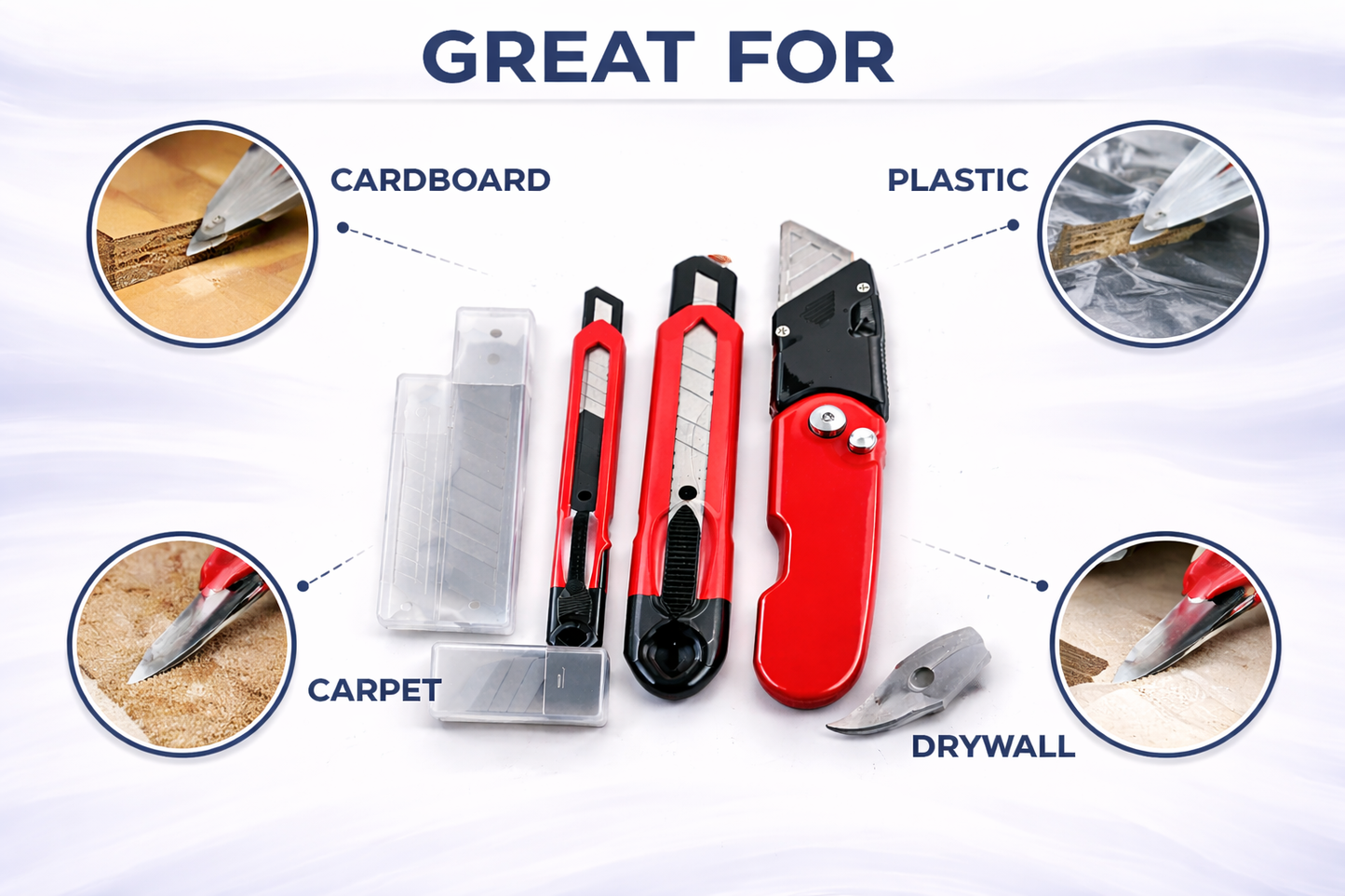 18-Piece Utility Knife Set — 2 Snap-Off Knives, 1 Retractable Utility Knife & 15 Spare Blades for DIY, Craft & Trade Use